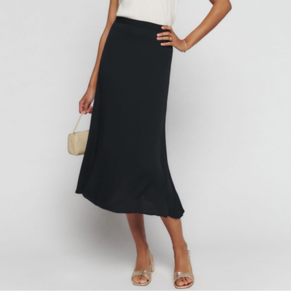 Reformation Classic Black Midi Skirt
